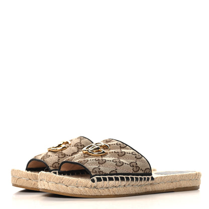 Gucci Monogram Matelasse GG Marmont Espadrille 20mm Slide Sandals 37.5 Beige Ebony Black 4 of 9