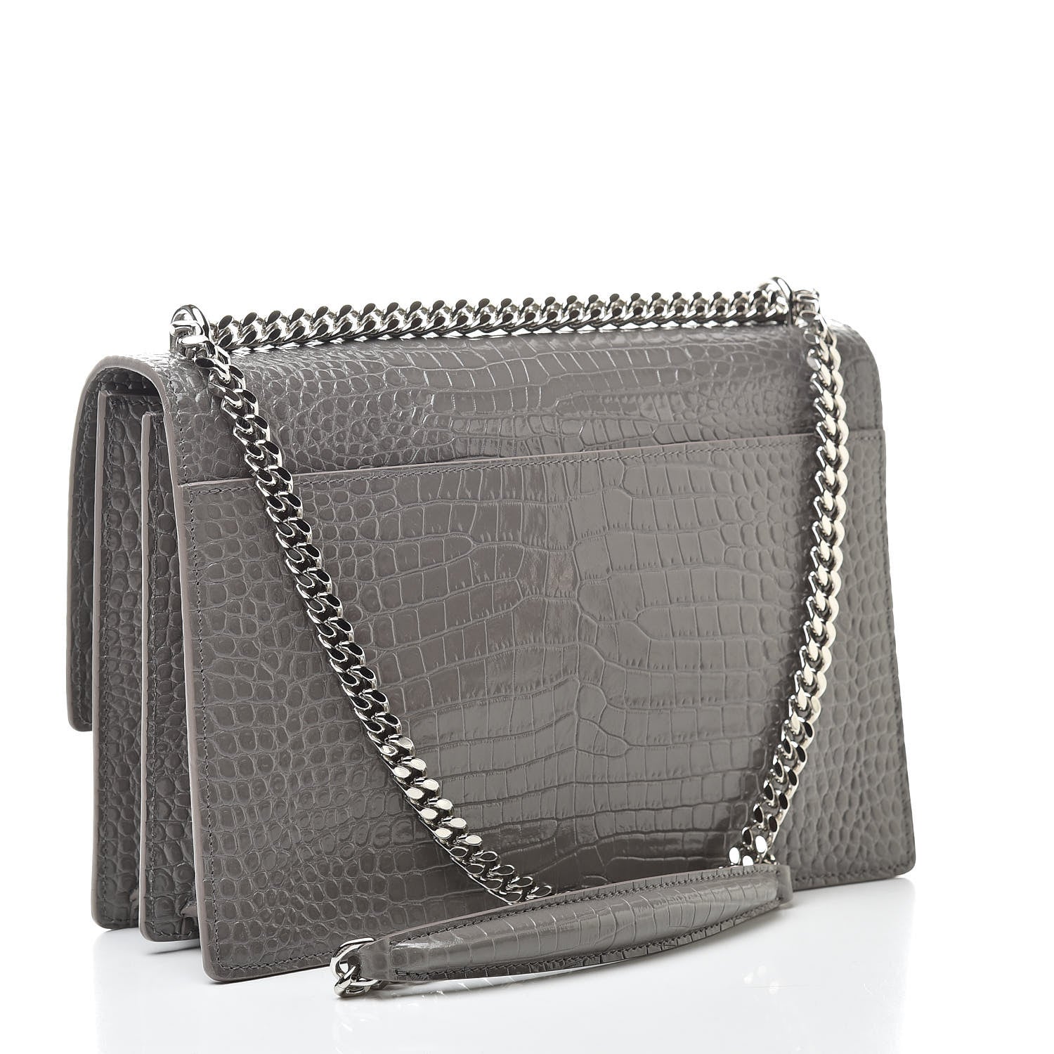 Saint Laurent Calfskin Crocodile Embossed Large Monogram Sunset Fog 3 of 10