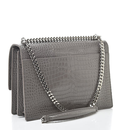 Saint Laurent Calfskin Crocodile Embossed Large Monogram Sunset Fog 3 of 10
