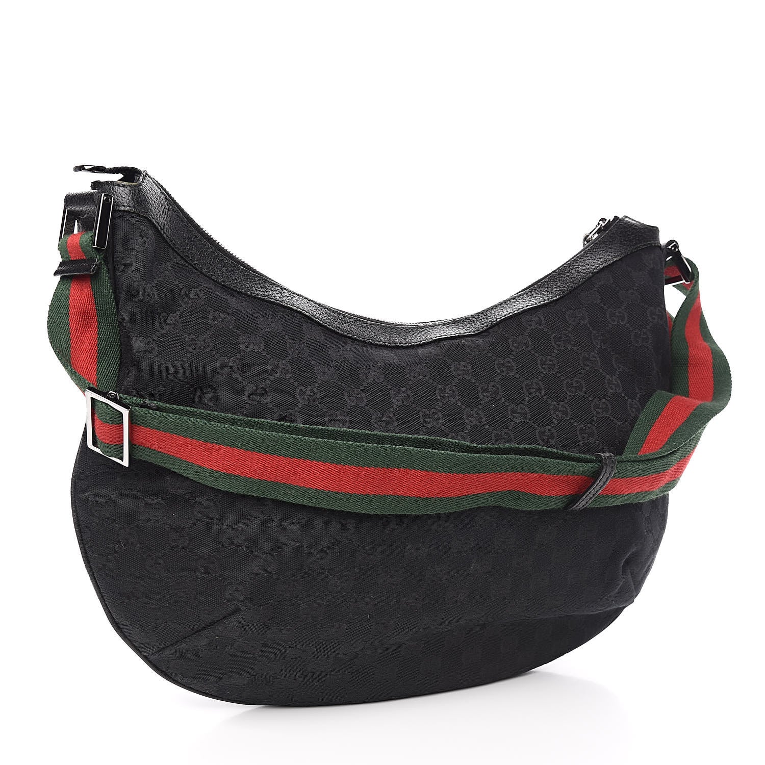 Gucci Monogram Web Medium Half Moon Hobo Black 3 of 13
