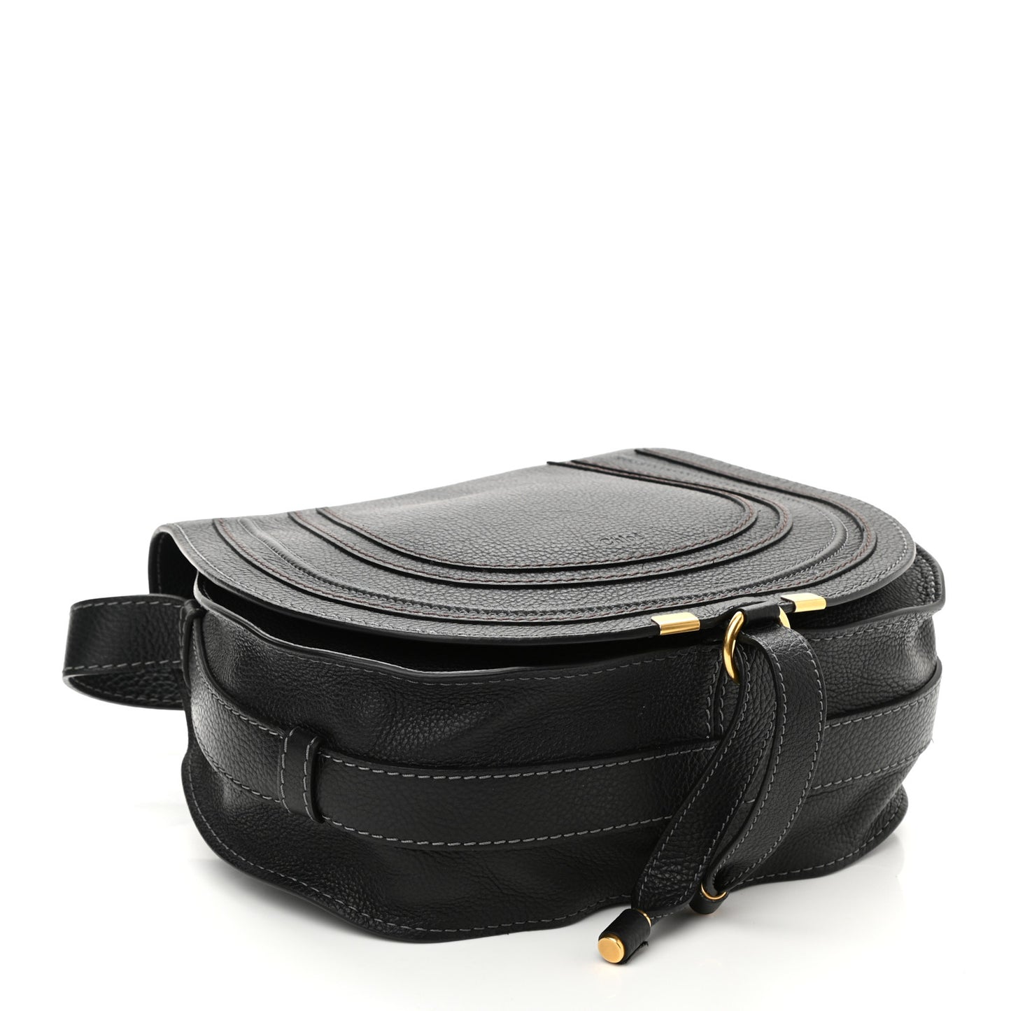 Calfskin Medium Marcie Round Crossbody Bag Black