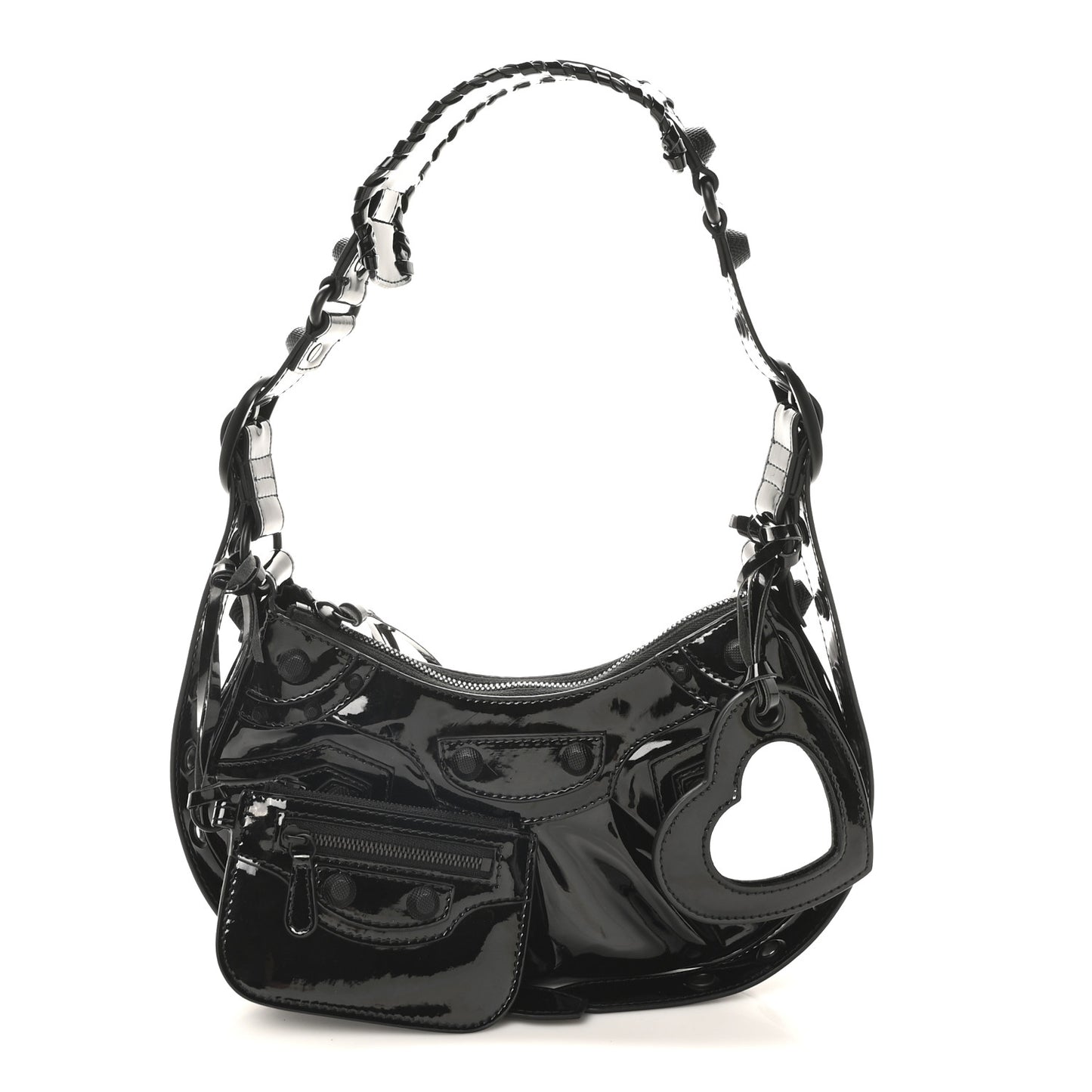 Patent Faux Leather Le Cagole Shoulder Bag XS Black