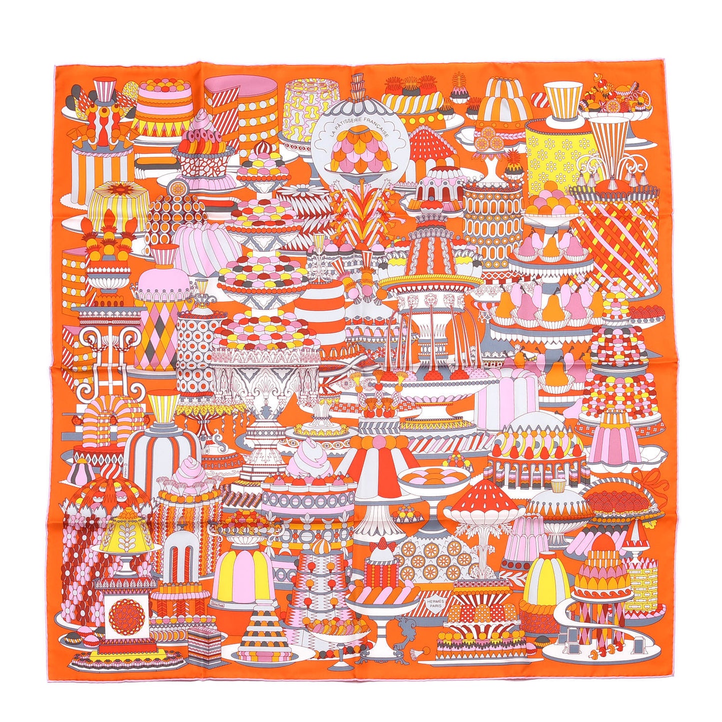 Silk La Patisserie Francaise Scarf 90 Orange Rose Gris
