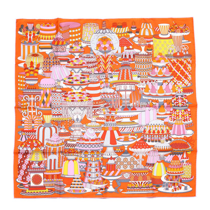 Hermes Silk La Patisserie Francaise Scarf 90 Orange Rose Gris 1 of 4