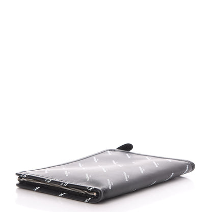 Balenciaga Calfskin Allover Logo Mini Bazar Pouch Black White 4 of 7