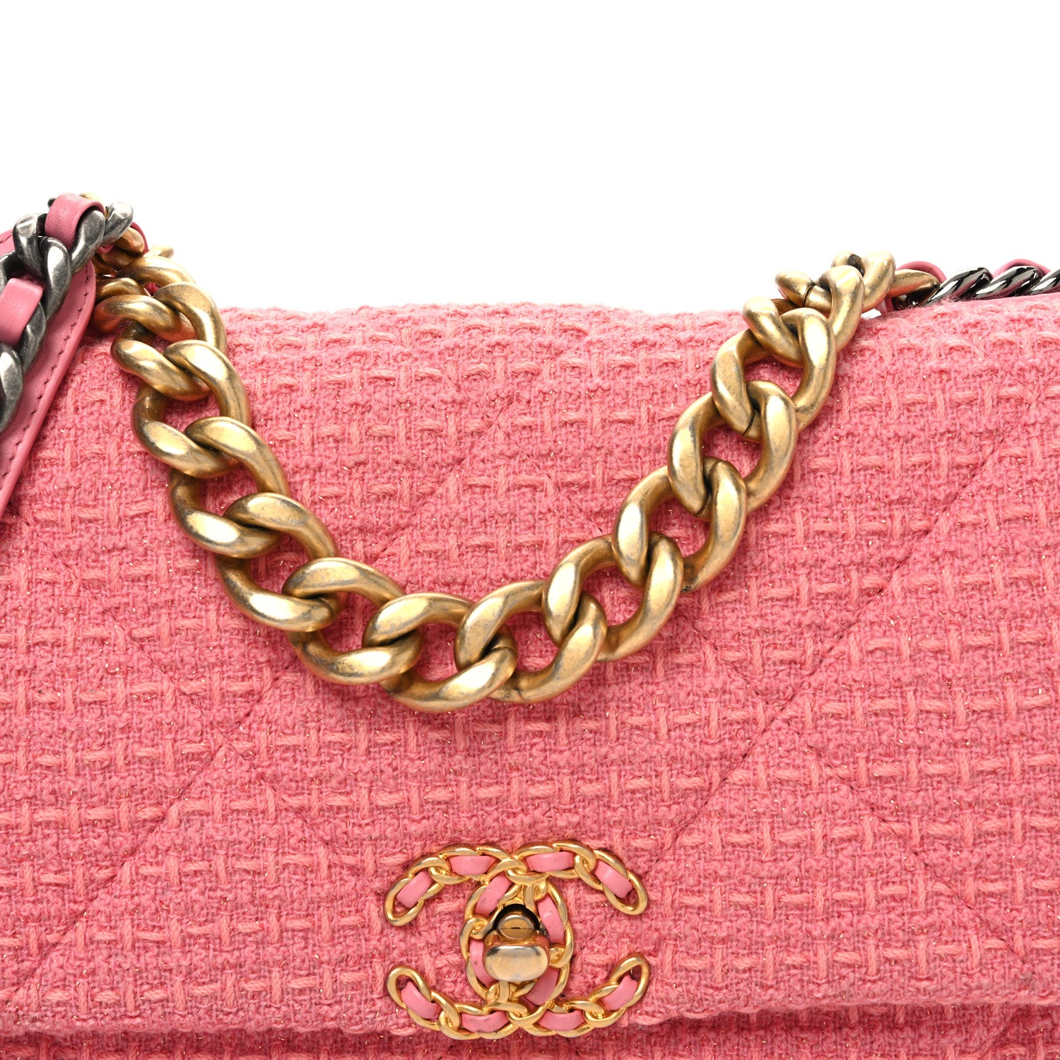 Chanel Metallic Tweed Quilted Large Chanel 19 Flap Pink 8 of 11