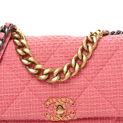 Chanel Metallic Tweed Quilted Large Chanel 19 Flap Pink 8 of 11