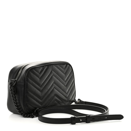 Gucci Calfskin Matelasse Monochrome Small GG Marmont Chain Shoulder Bag Black 3 of 11