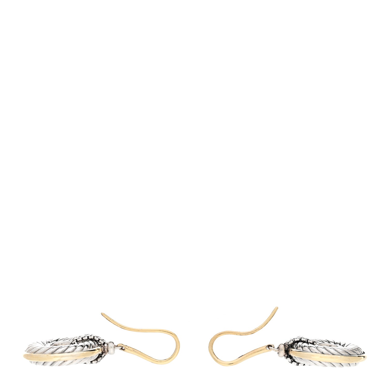 David Yurman Sterling Silver 18K Yellow Gold Cable Disc Drop Earrings 3 of 4