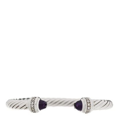 David Yurman DAVID YURMAN Sterling Silver Diamond Amethyst 7mm Cable Classics Bracelet 1 of 4