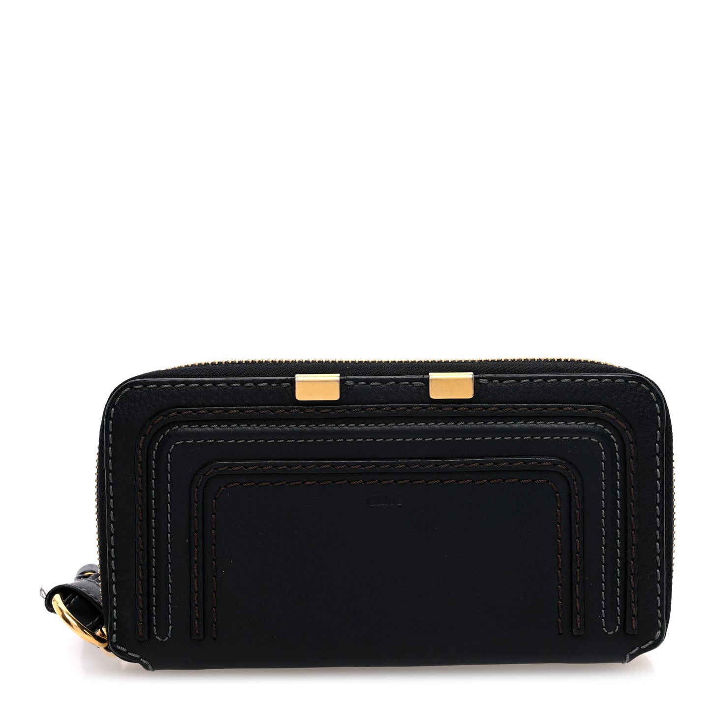 Grained Calfskin Marcie Long Zip Around Wallet Black