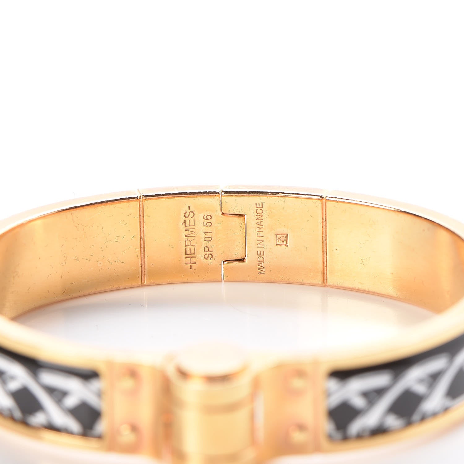Hermes Enamel Printed Narrow Balades Equestres Positif Negatif Hinged Bracelet S Black 4 of 4