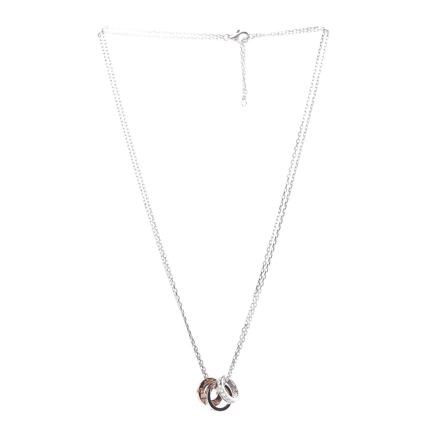 Cartier 18K White Pink Gold Diamond Three Ring LOVE Pendant Necklace 3 of 10