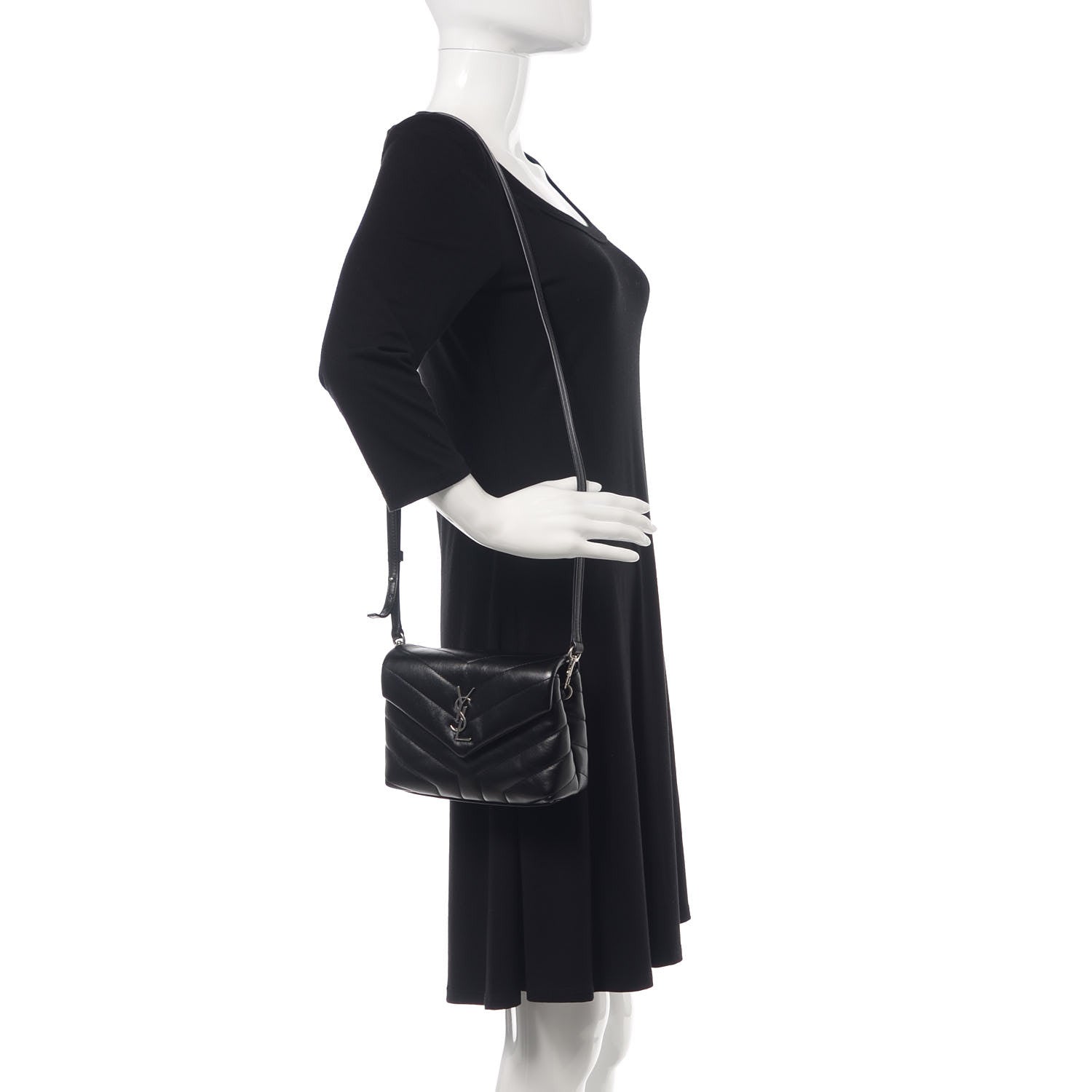 Saint Laurent Calfskin Y Quilted Monogram Toy Loulou Crossbody Bag Black 2 of 10