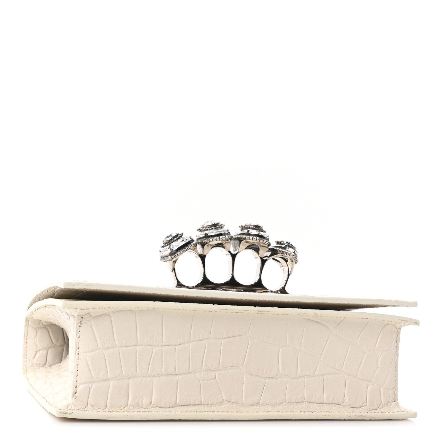 Alexander McQueen スカル チェーンショルダーバッグ ホワイト Alexander McQueen Shiny Calfskin Crocodile Embossed Knuckle