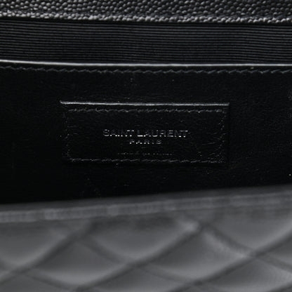 Saint Laurent Grain De Poudre Textured Mixed Matelasse Triquilt Medium Monogram Satchel Black 6 of 11