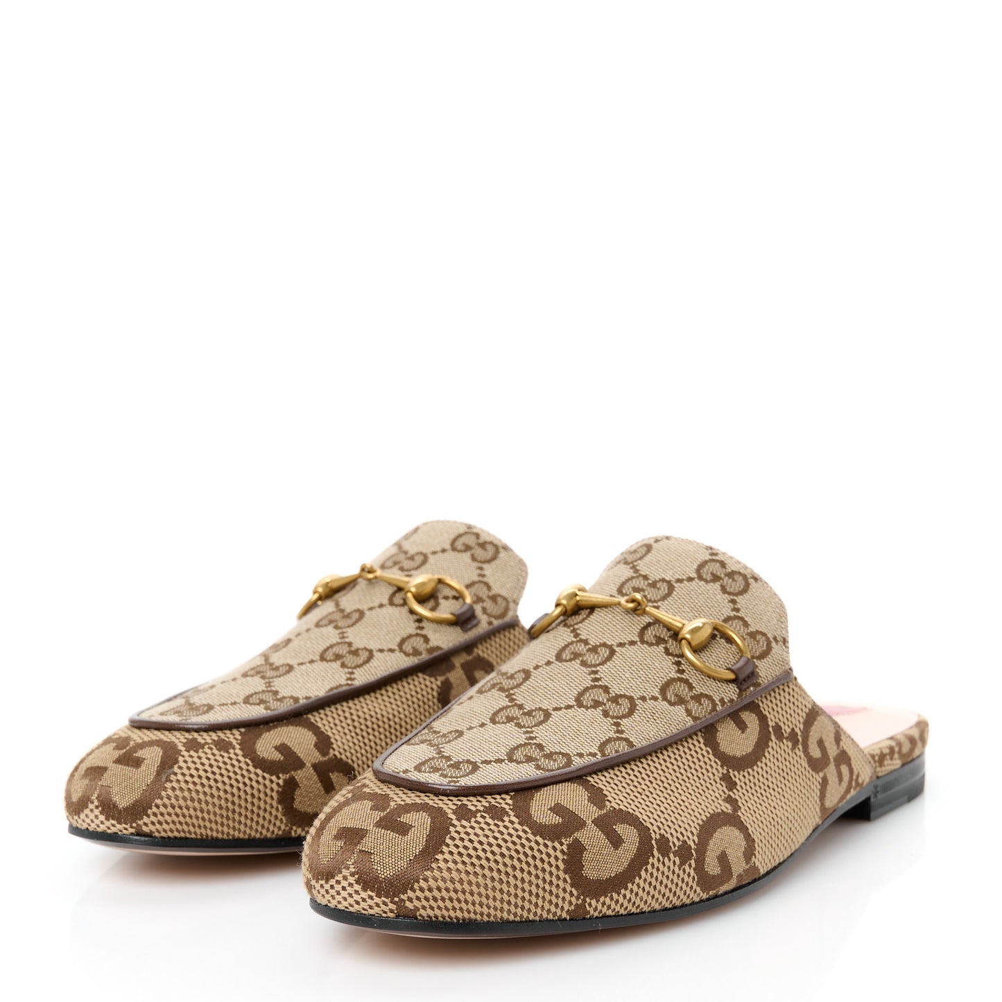Monogram Jumbo GG Malaga Kid Womens Princetown Slippers 38 Camel Ebony New Acero Beige
