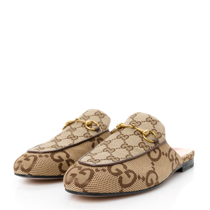 Gucci Monogram Jumbo GG Malaga Kid Womens Princetown Slippers 38 Camel Ebony New Acero Beige 4 of 10