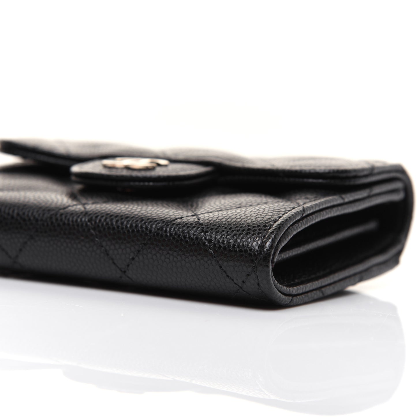 Caviar Quilted Flap Card Holder Chain Wristlet Black