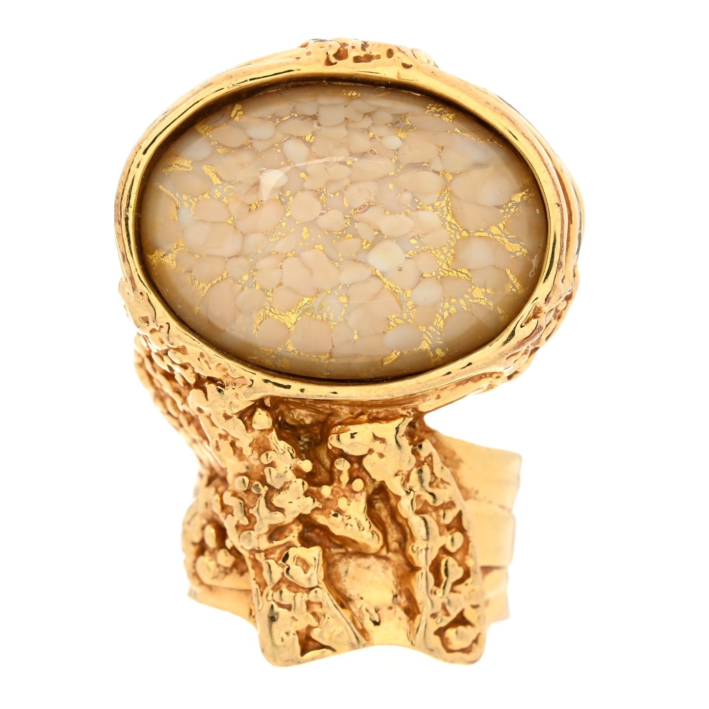 Glass Cabochon Arty Ovale Ring 54 7 Gold Beige Clair