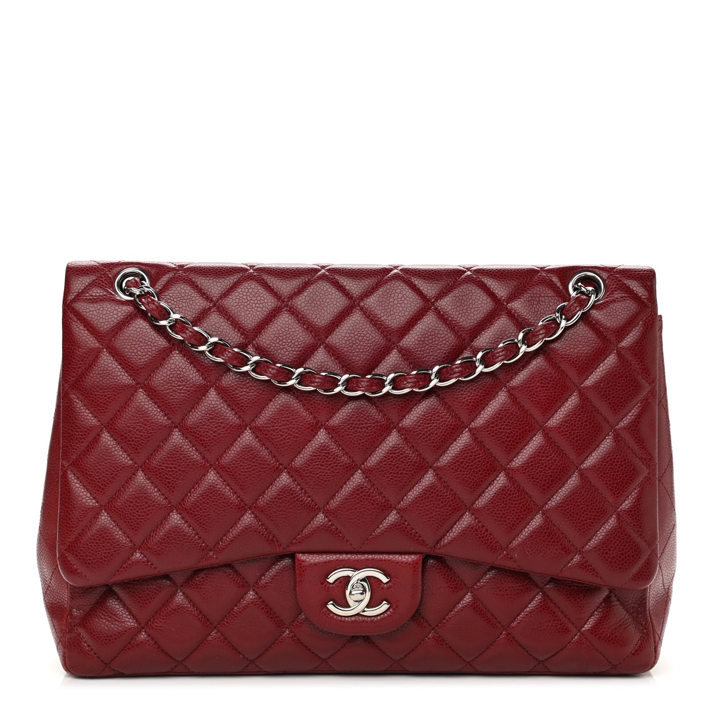 Caviar Quilted Maxi Single Flap Dark Red
