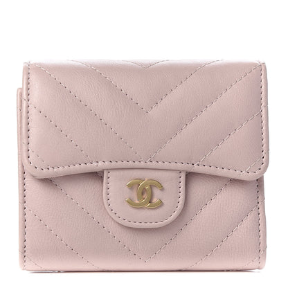 Chanel Calfskin Chevron Quilted Compact Flap Wallet Pink 1 of 9