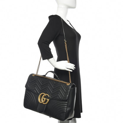 Gucci Calfskin Matelasse Maxi GG Marmont Top Handle Shoulder Bag Black 2 of 16