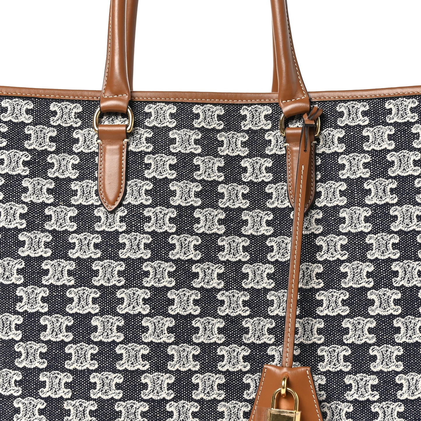 Canvas Calfskin Triomphe Embroidered Horizontal Cabas Navy Blue