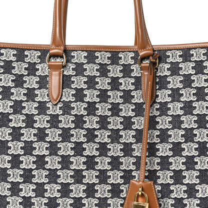 Celine Canvas Calfskin Triomphe Embroidered Horizontal Cabas Navy Blue 7 of 10