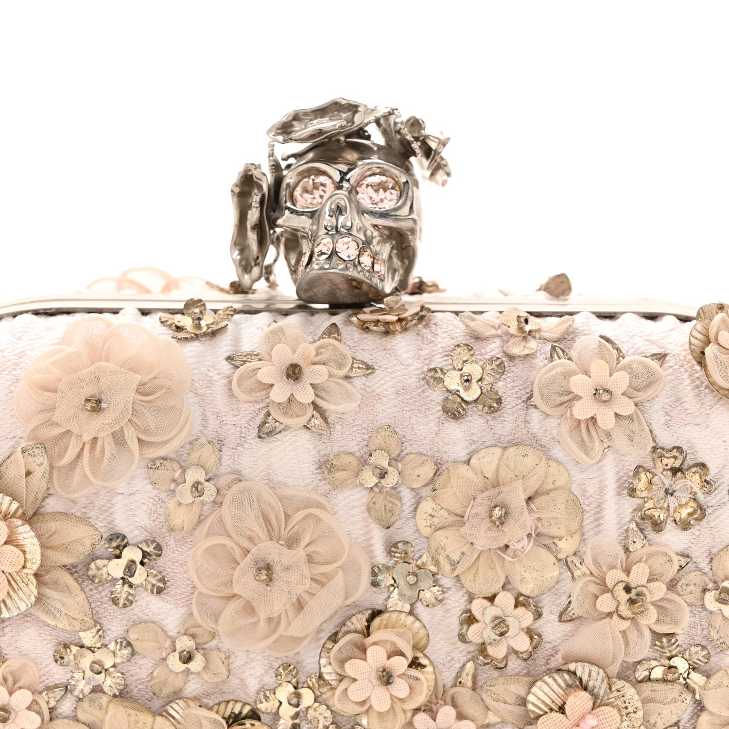 Alexander McQueen Flower Appliqued Silk Brocade Skull Box Clutch