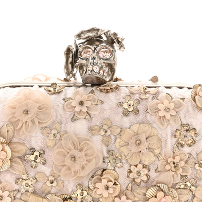 Alexander McQueen Flower Appliqued Silk Brocade Skull Box Clutch Light Pink 7 of 12