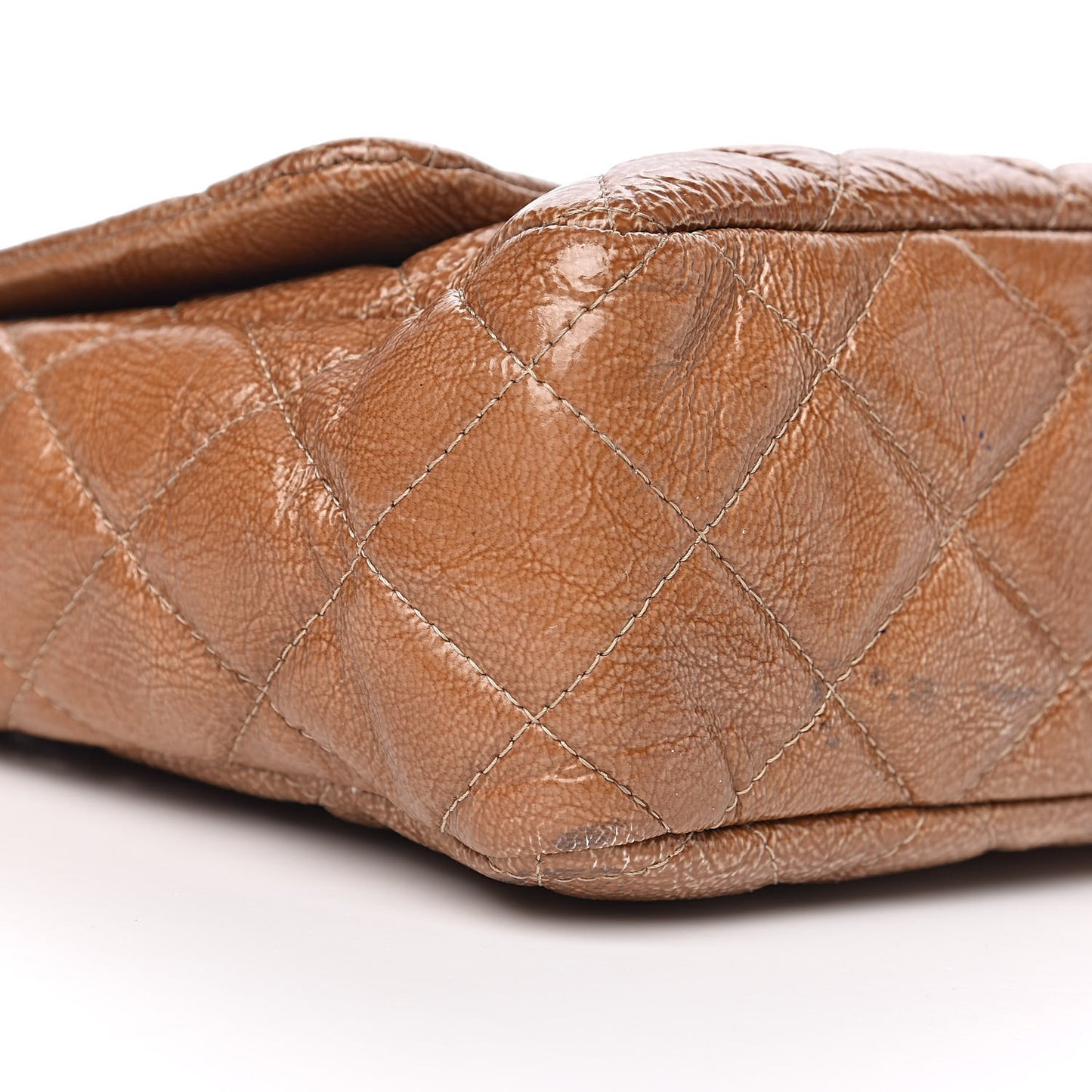 Crinkled Patent Quilted Jumbo Single Flap Light Beige
