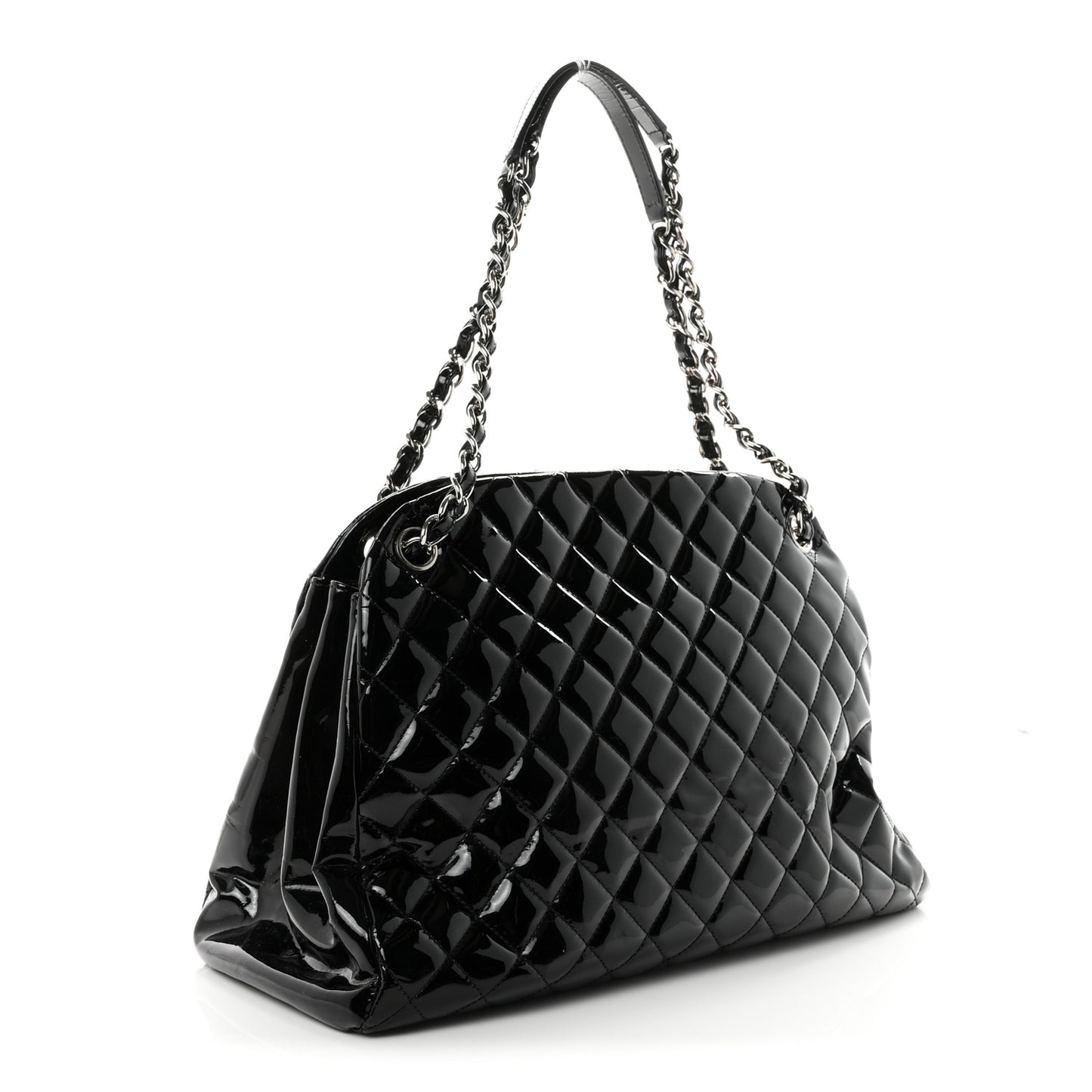 Patent Quilted Large Just Mademoiselle Bowling Bag Black