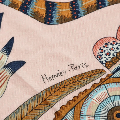 Hermes Cashmere Silk The Savana Dance Shawl 140 Rose Pale Bleu Marron 5 of 8