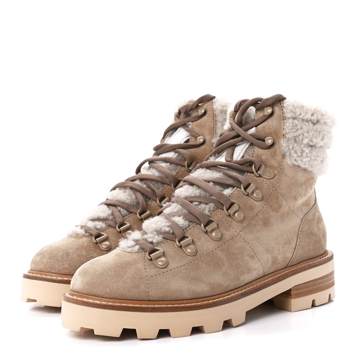 Suede Shearling Eshe Flat Boots Stucco 36.5 Natural