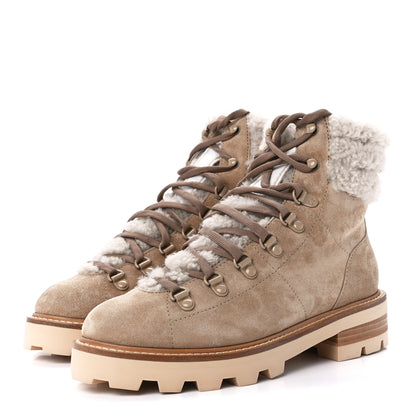 Jimmy Choo Suede Shearling Eshe Flat Boots Stucco 36.5 Natural 3 of 8