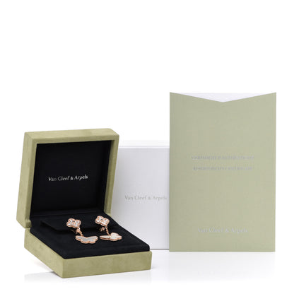 Van Cleef & Arpels 18K Rose Gold Diamond Mother of Pearl Lucky Alhambra 2 Motifs Butterfly Earrings 5 of 5