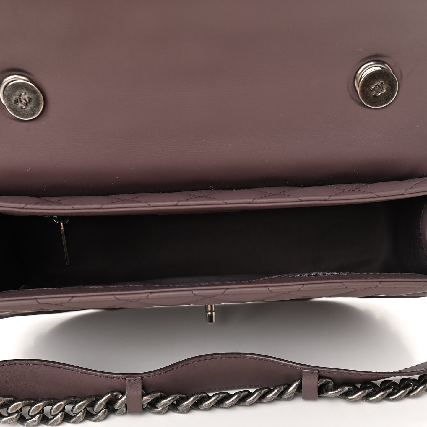 Calfskin Quilted Large Double Chained Messenger Flap Purple
