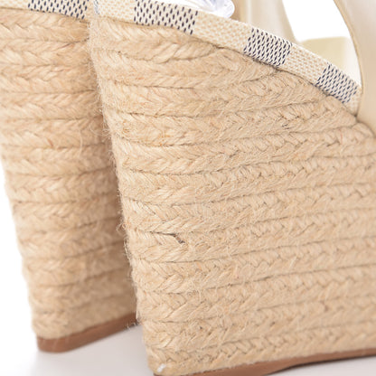 Louis Vuitton Calfskin Damier Azur Espadrille Wedge Sandals 39.5 10 of 14