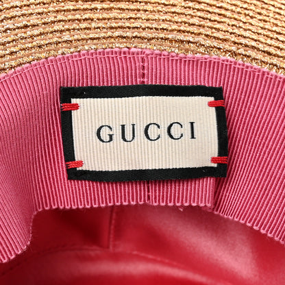 Gucci Glittered Straw Grosgrain Wide Brim Hat S Gold Black 8 of 10