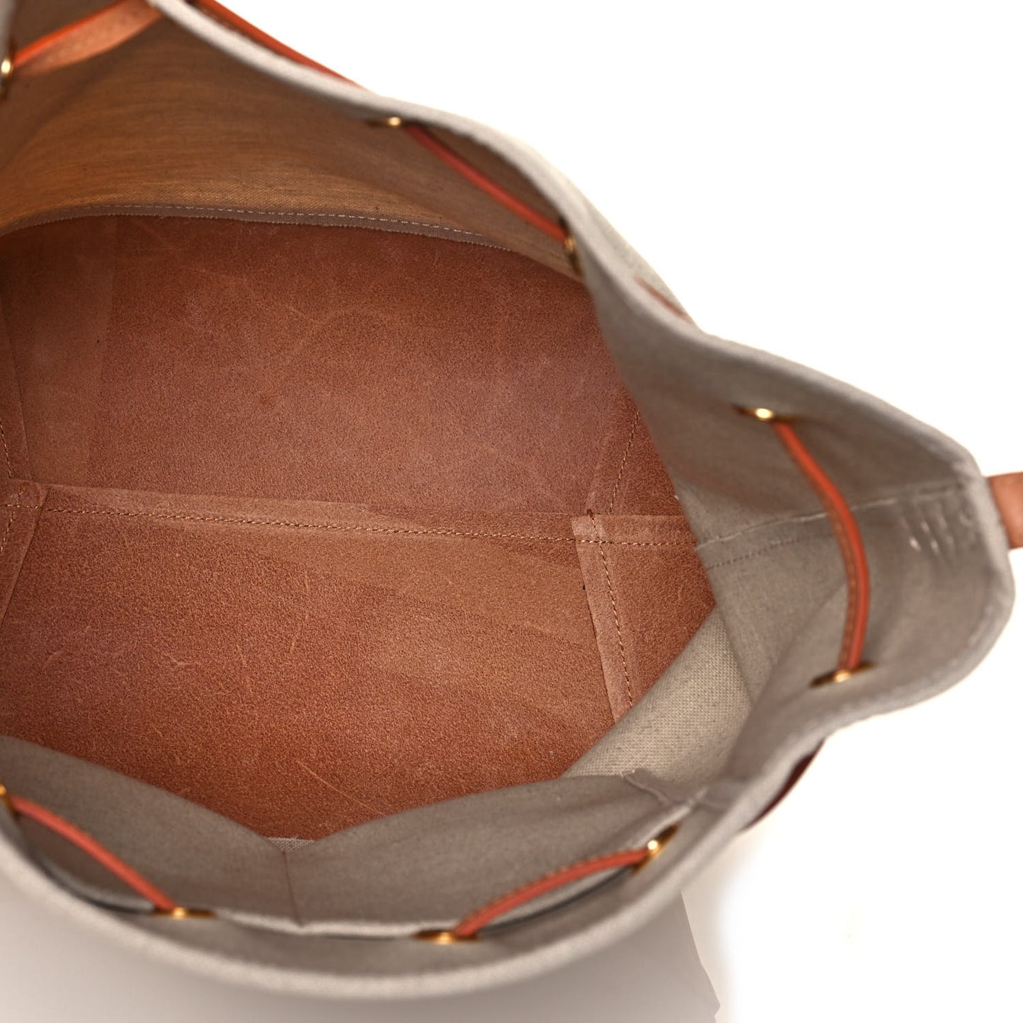 Canvas Calfskin Bucket Bag Creme Cammello