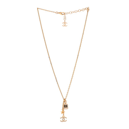 Chanel Metal Crystal CC Perfume Bottle Necklace Gold White 3 of 5