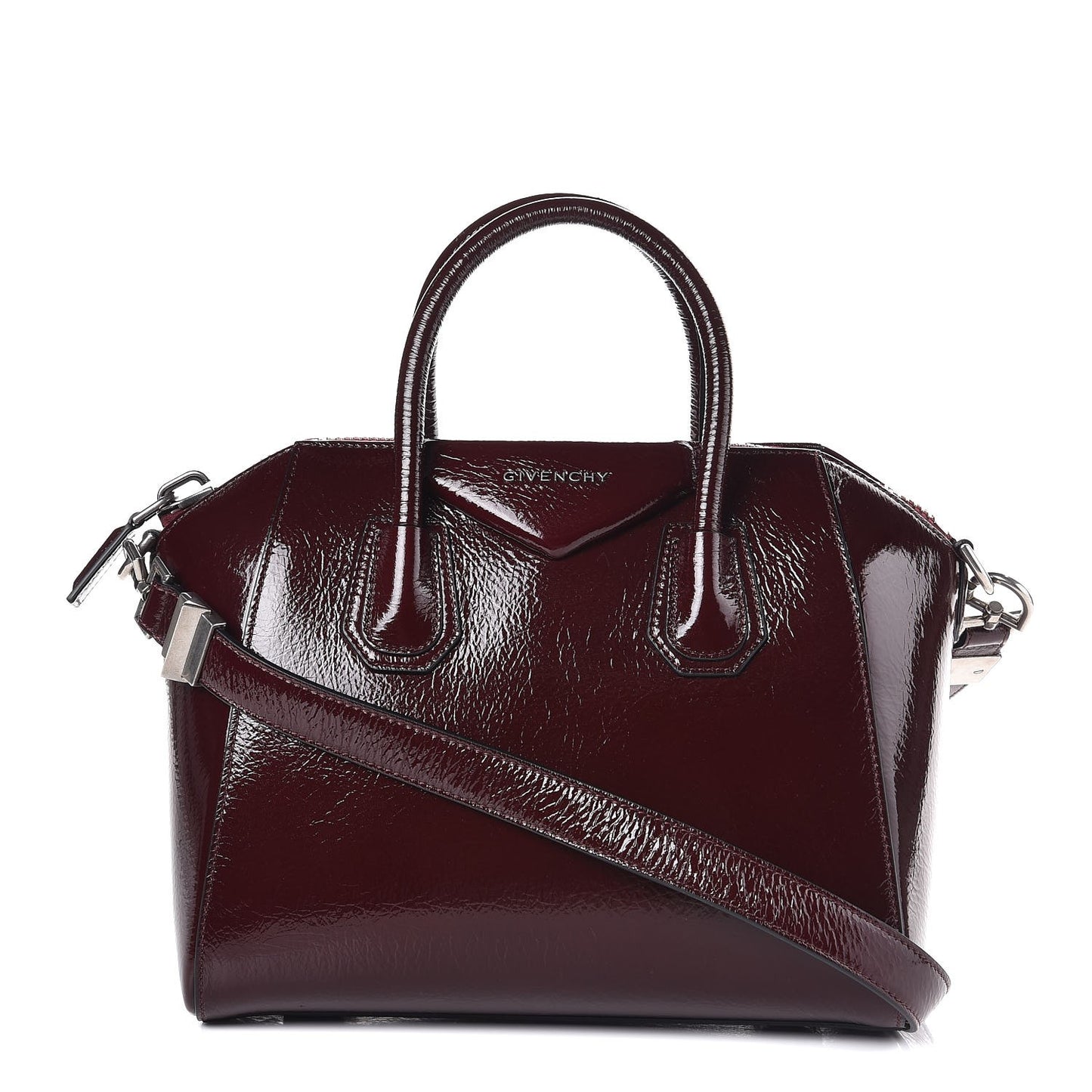 Crinkled Patent Calfskin Small Antigona Aubergine