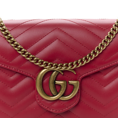 Gucci Calfskin Matelasse GG Marmont Chain Wallet Hibiscus Red 8 of 10