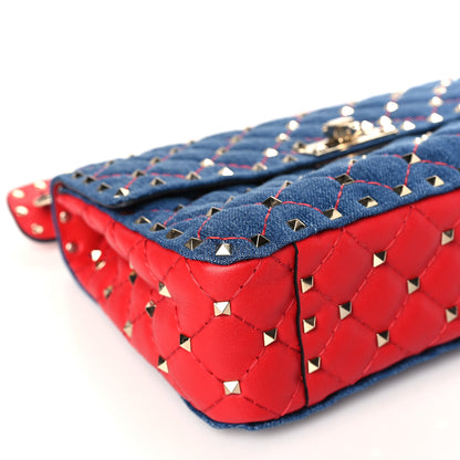 Valentino Garavani Denim Nappa Medium Rockstud Spike Shoulder Bag Denim Rouge 7 of 8