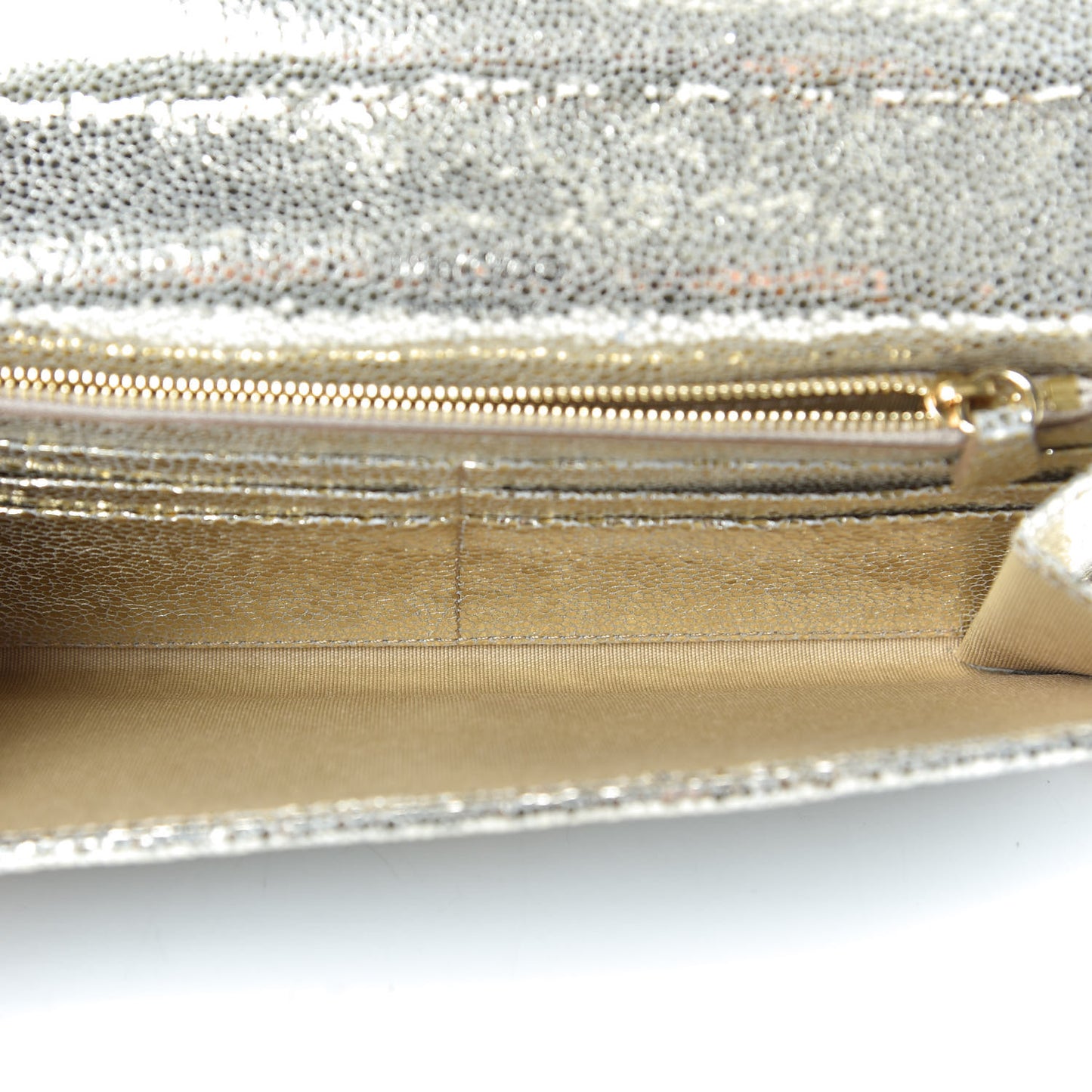 Lame Mila Glitter Wallet On Chain Champagne