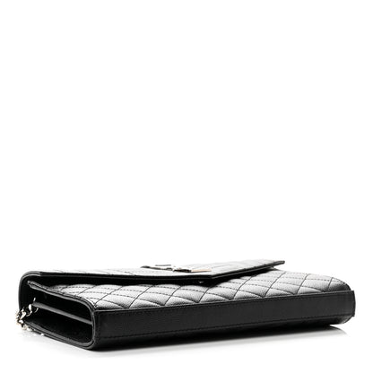 Saint Laurent Grain De Poudre Mixed Matelasse Triquilt Monogram Chain Wallet Black 3 of 8