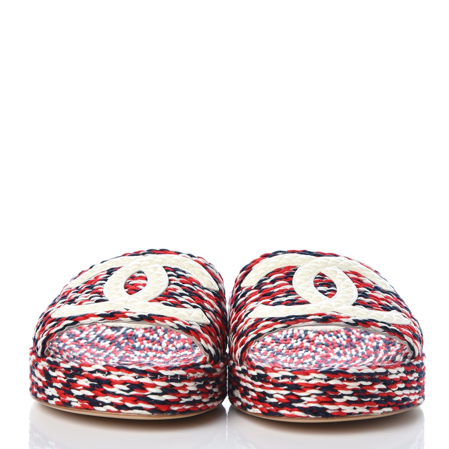 Chanel Cord CC Espadrille Slip On Sandals 36 Red Blue White 2 of 9