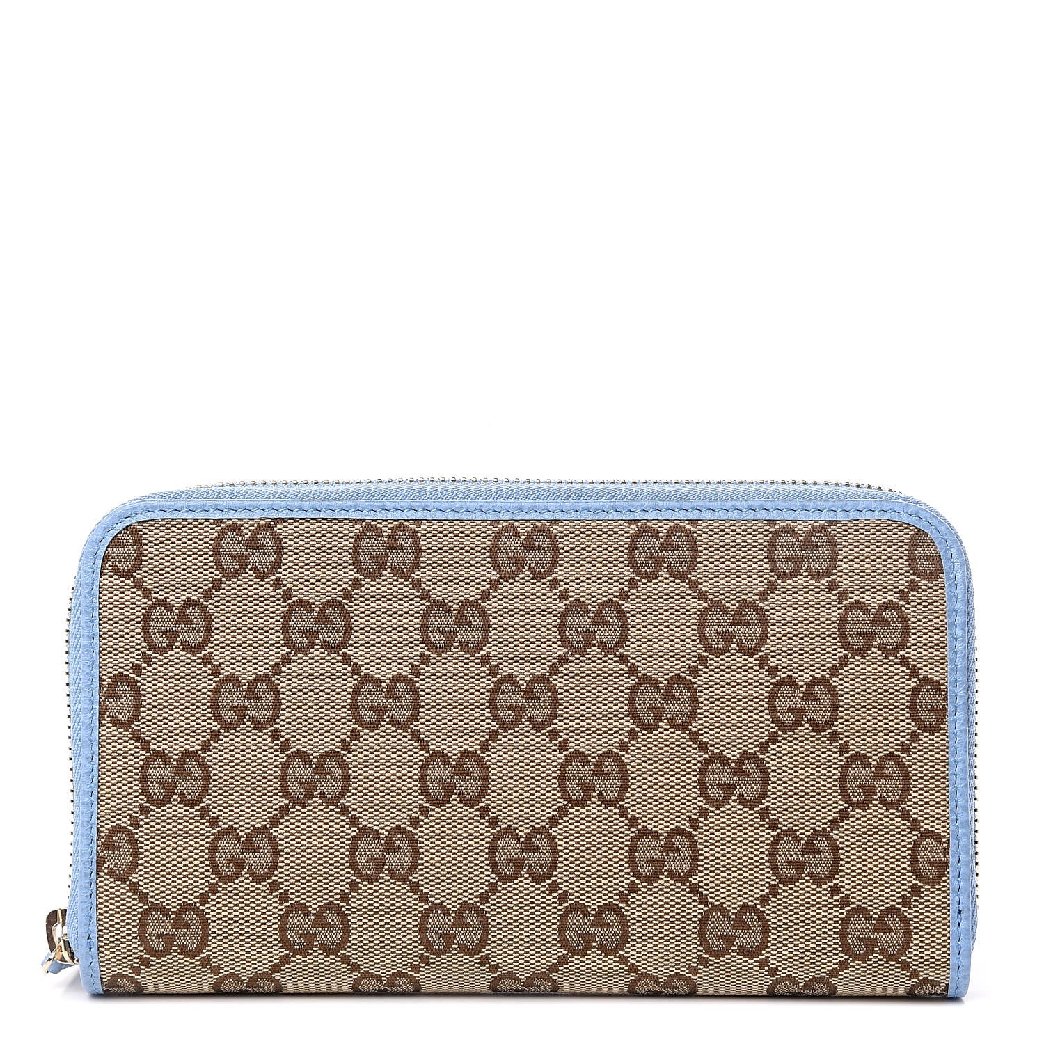 Gucci Monogram Dollar Calfskin Zip Around Wallet Beige Ebony Mineral Blue 1 of 10