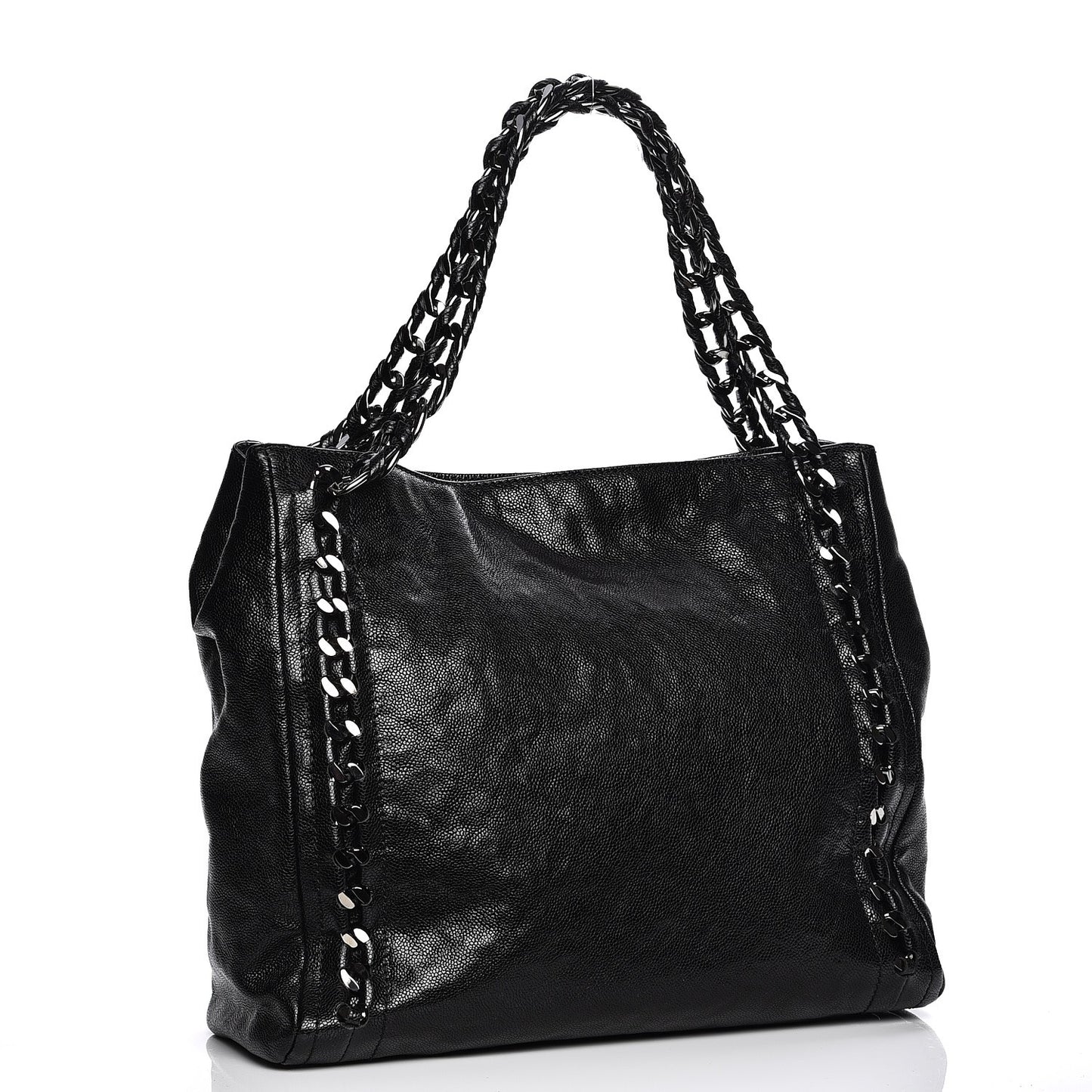 Glazed Caviar Modern Chain Tote Black